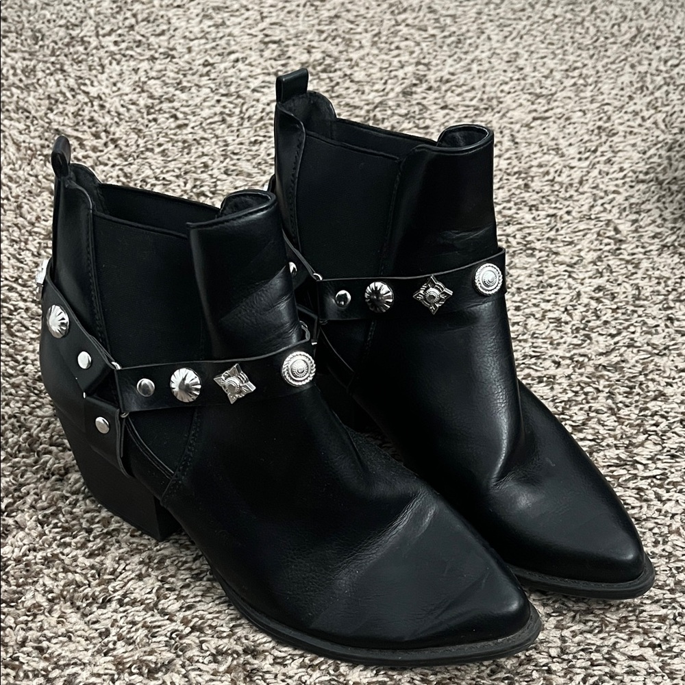 Black Ankle Boots with Studded Detail